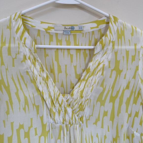 Boden Amalfi Silk Blend Blouse V-neck Sz4 Long Sleeve Ruffle Collar Yellow - Picture 2 of 12